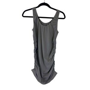 Hofish Seamless Side Ruched Maturity Tank Top Wide Straps Stretch Gray Medium